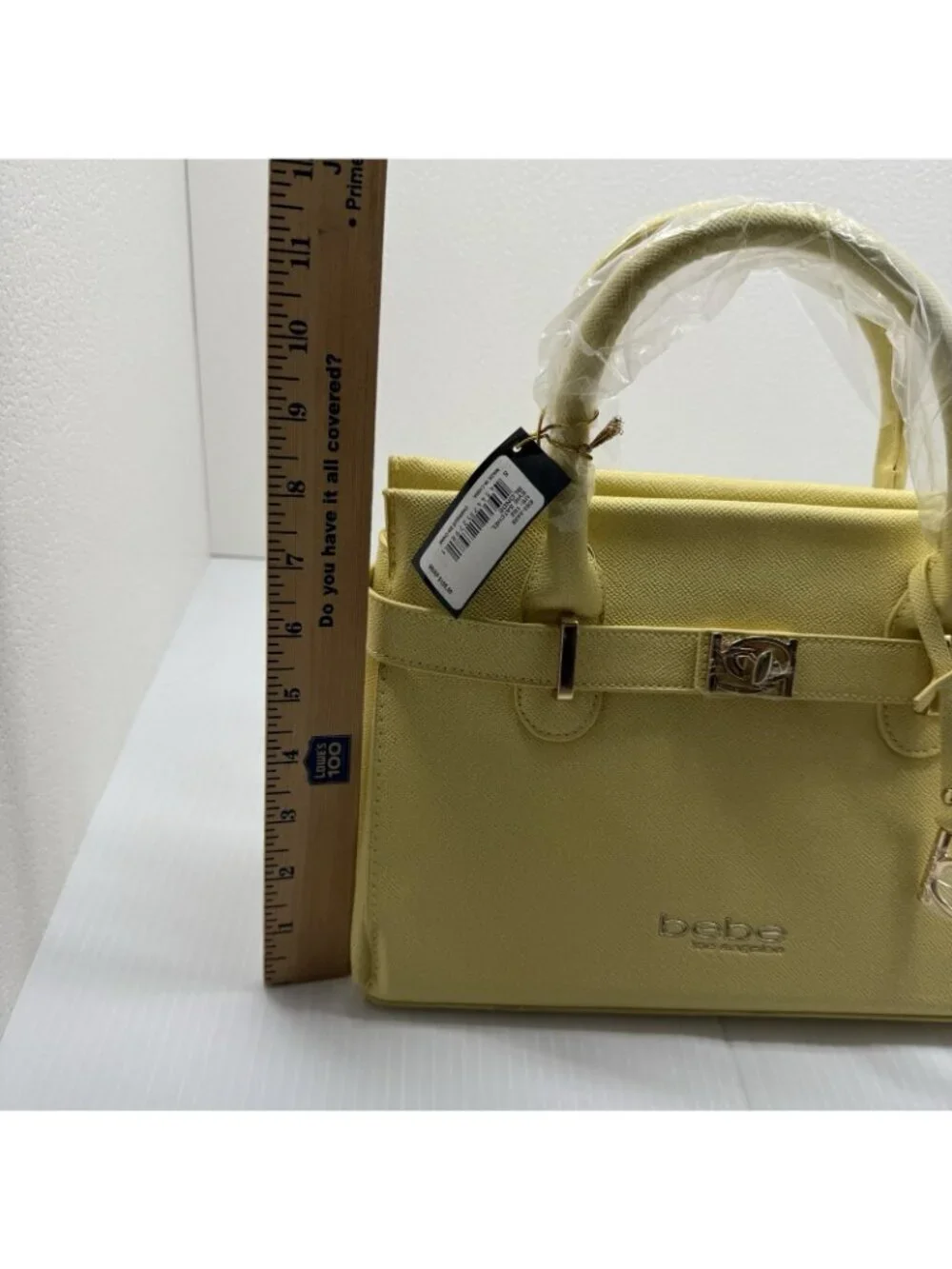 Bebe Yellow Satchel Handbag NWT Structured Top Handle Purse Gold Hardware
